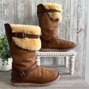 UGG Ciera Suede Boots with Shearling Foldover Strap Detail Womens 6